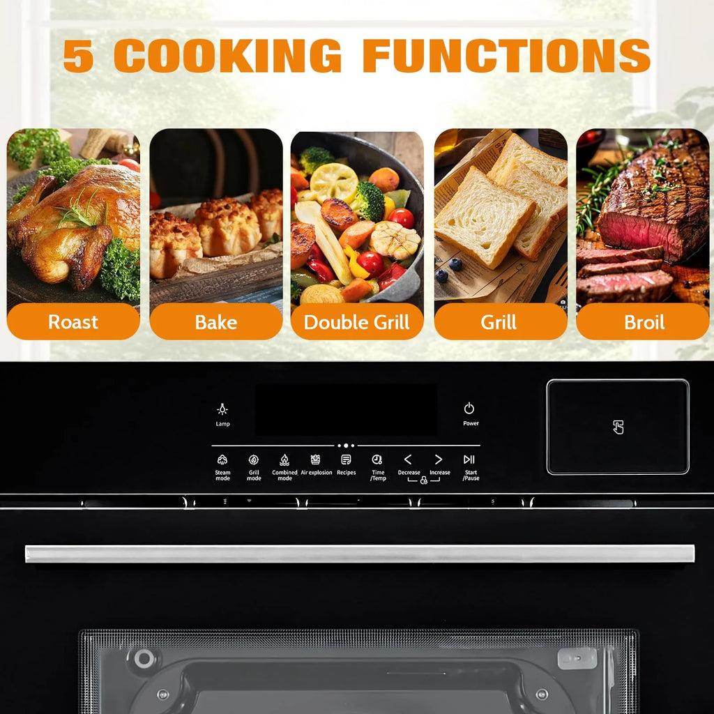Litake 24" Electric Single Wall Oven, 2.5Cu.ft with 8 Baking Modes, 70L Electric Convection Oven,with Air Frying Function, 3000w, 3D Surround Heating with Double-Layered Glass Door,Timer,Touch Control