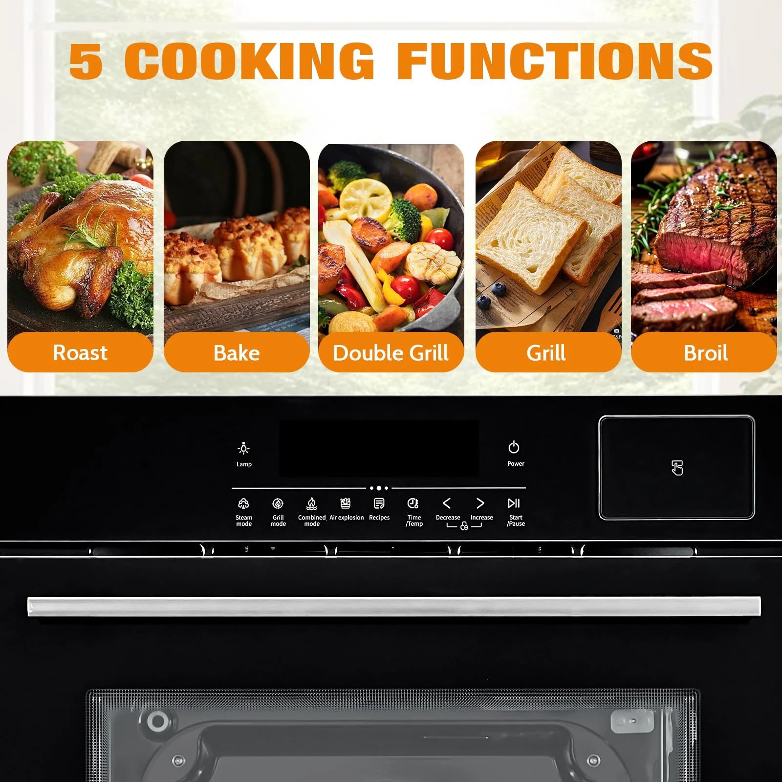 24" Electric Single Wall Oven, 2.5Cu.ft with 8 Baking Modes, 70L Electric Convection Oven, with Air Frying Function, 3000w, 3D Surround Heating with Double-Layered Glass Door, Timer, Touch Control