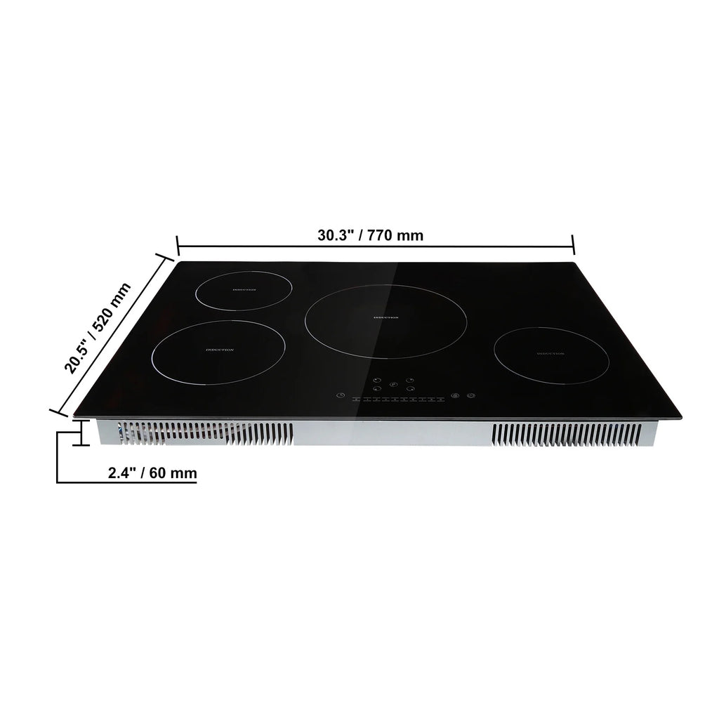 KFFKFF 4 Burner Electric Cooktop, 30'' 7500W 9 Power Settings Induction Cooktop Countertop Burner, with LED Display, Child Safety Lock & Heat Guard