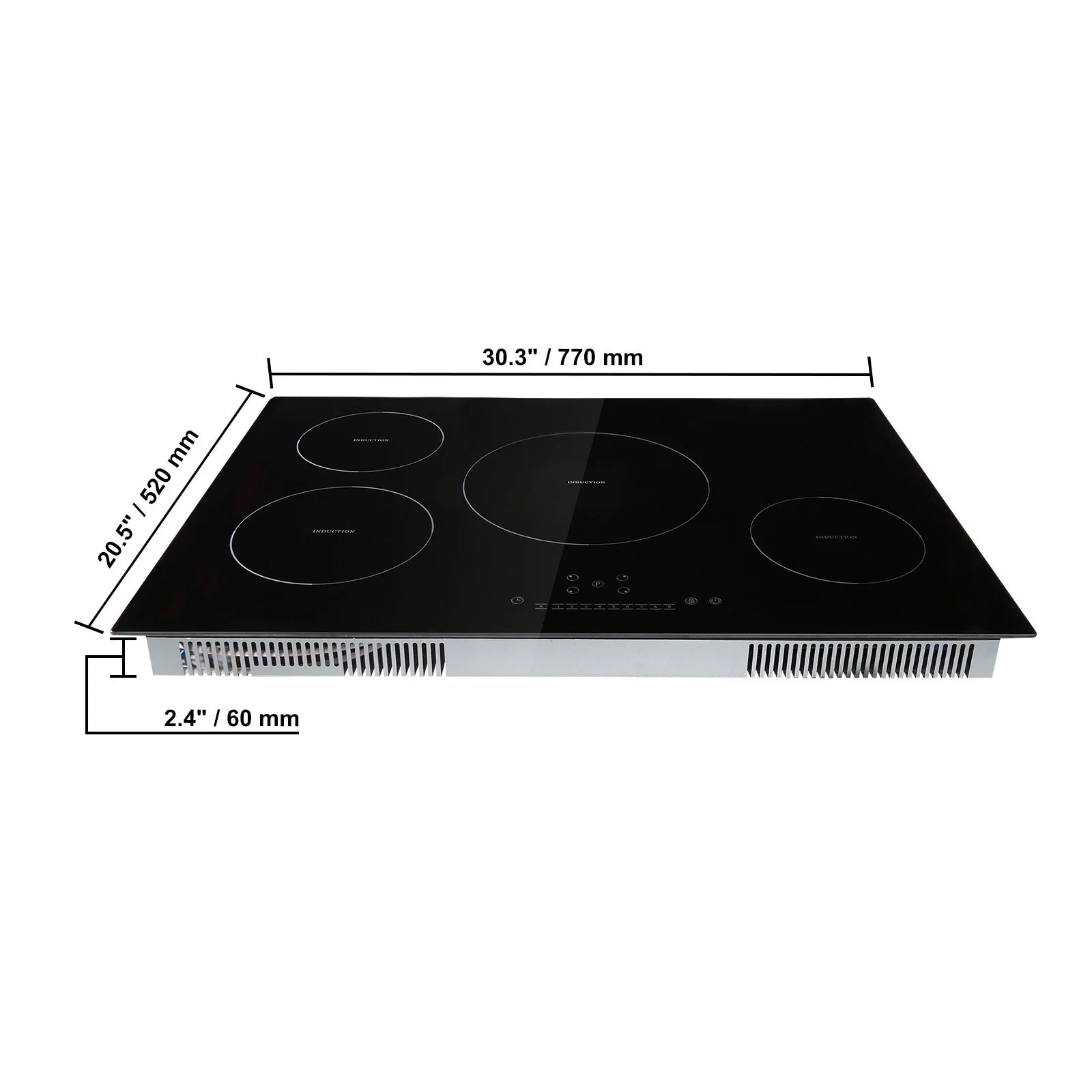 KFFKFF 4 Burner Electric Cooktop, 30'' 7500W 9 Power Settings Induction Cooktop Countertop Burner, with LED Display, Child Safety Lock & Heat Guard