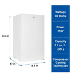 Koolatron Compact Fridge with Freezer, 3.2 Cu Ft, White