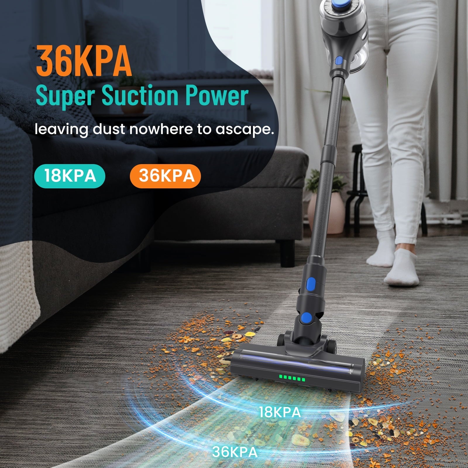 VACFORE Vacuum Cleaner, 6 in 1 Powerful Suction Cordless Vacuum, for Home Hardwood Floor