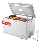 KFFKFF 12.8 Cu.ft / 345 L  Top-Open Chest Freezer with 7-SpeedTemperature Control 4 Removable Storage Baskets, Freestanding 6 Wheels