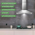 Range Hood 30 inch Wall Mounted Range Hood in Stainless Steel Convertible Stove Vent Hood 3 Speed