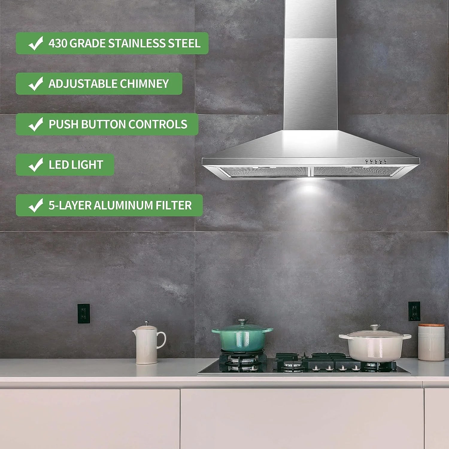 Range Hood 30 inch Wall Mounted Range Hood in Stainless Steel Convertible Stove Vent Hood 3 Speed