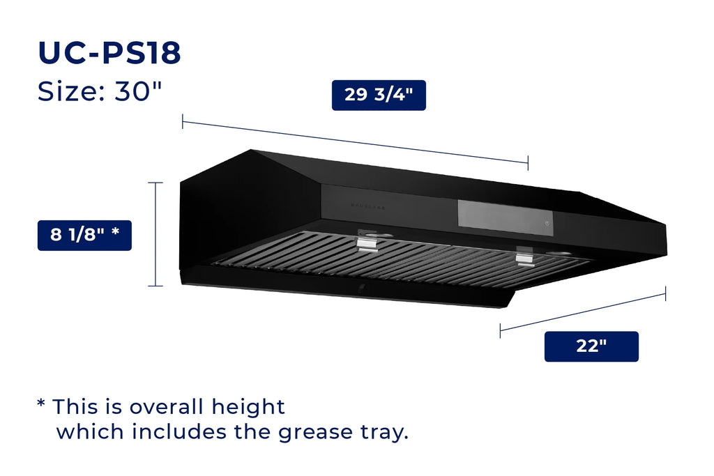Hauslane | Chef Series PS18 30" Under Cabinet Range Hood, Matte White | 120V, Pro Performance, Touch Screen, LED Lamps, 3-Way Venting, Baffle Filters