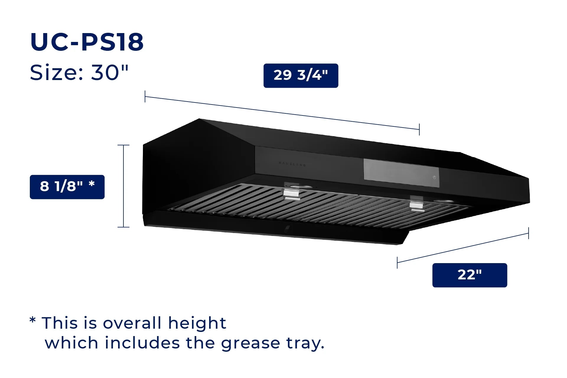 Hauslane | Chef Series PS18 30" Under Cabinet Range Hood, Matte White | 120V, Pro Performance, Touch Screen, LED Lamps, 3-Way Venting, Baffle Filters