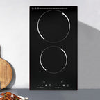 Home Electric 110V Ceramic Stove Cooktop Sensor Touch Control 2 Burners with Plug,Black,20.08x11.34in,Modern Style