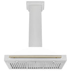 ZLINE 36" Autograph Edition DuraSnow Stainless Steel Range Hood with White Matte Shell and Gold Handle