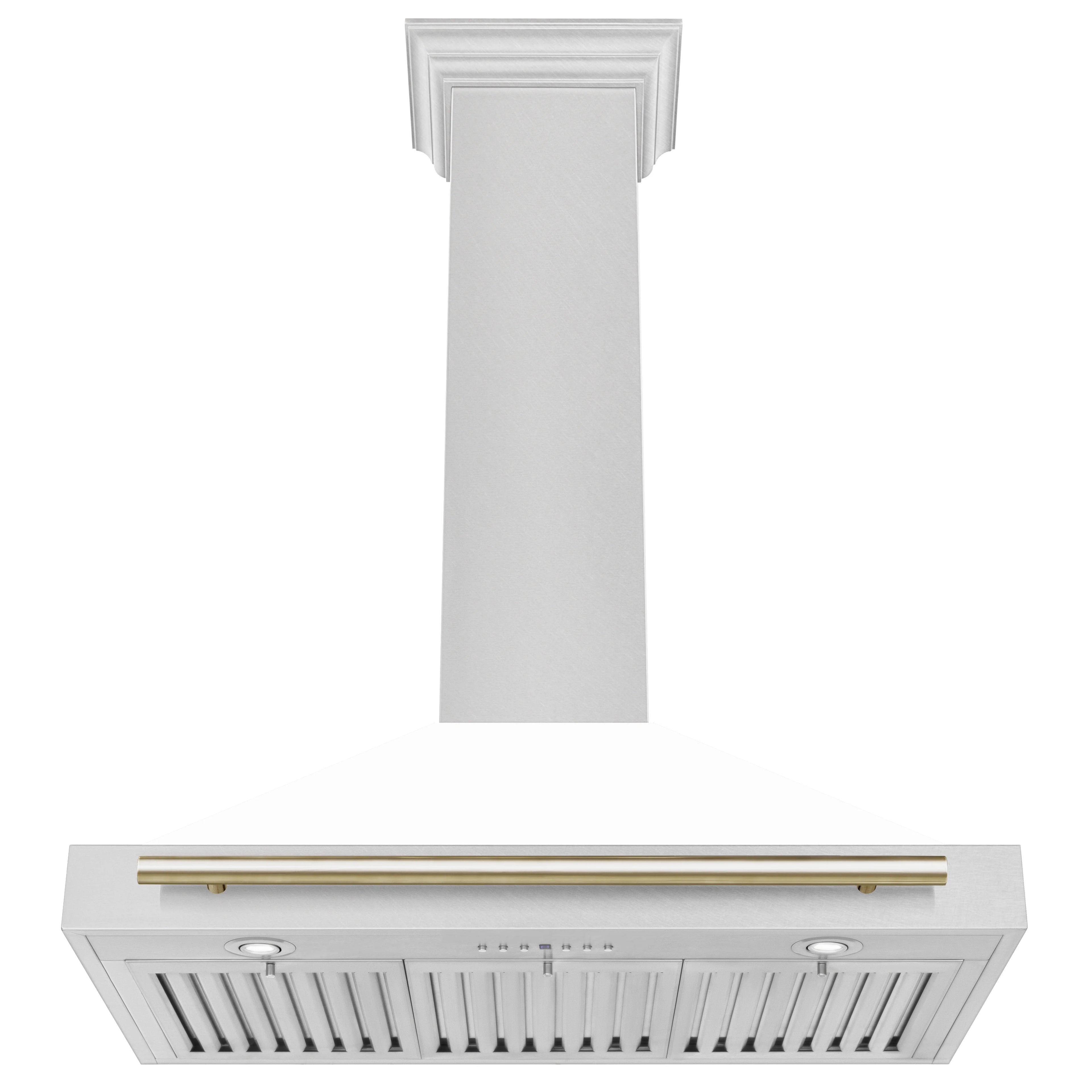 ZLINE 36" Autograph Edition DuraSnow Stainless Steel Range Hood with White Matte Shell and Gold Handle