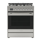 30�� Inch Professional Gas Range Stove with 5 Burner Cooktop, Rapid Convection Oven, and Digital Timer with Heavy-Duty Cast Iron Grates, Stainless-Steel Appliance, Silver