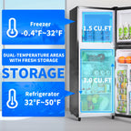 2 Door Mini Fridge with Freezer,4.5 Cu.ft.,5 Adjustable Thermostat & 4 Removable Glass Shelves