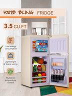 KRIB BLING 3.2 Cubic Feet Double Door Mini Fridge with Freezer, Mini Compact Refrigerator 2 Doors for Dorm, Office, Apartment, RV, Bedroom, Black