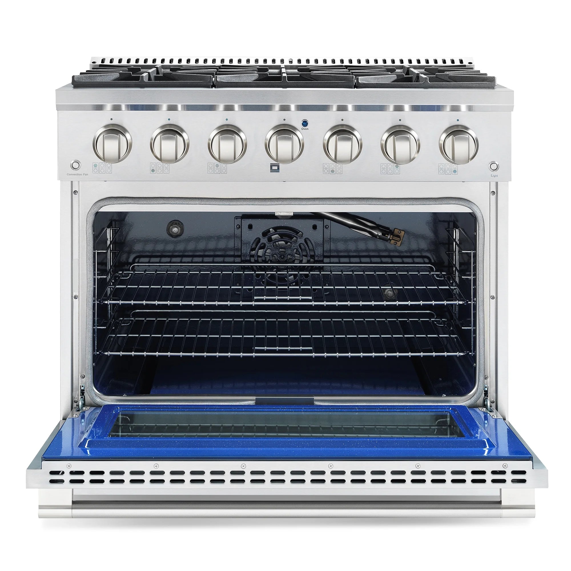 Cosmo 4 Piece Kitchen Appliance Package with 36" Freestanding Dual Fuel Range 36" Island Range Hood 24" Built-in Integrated Dishwasher & French Door Refrigerator Kitchen Appliance Bundles
