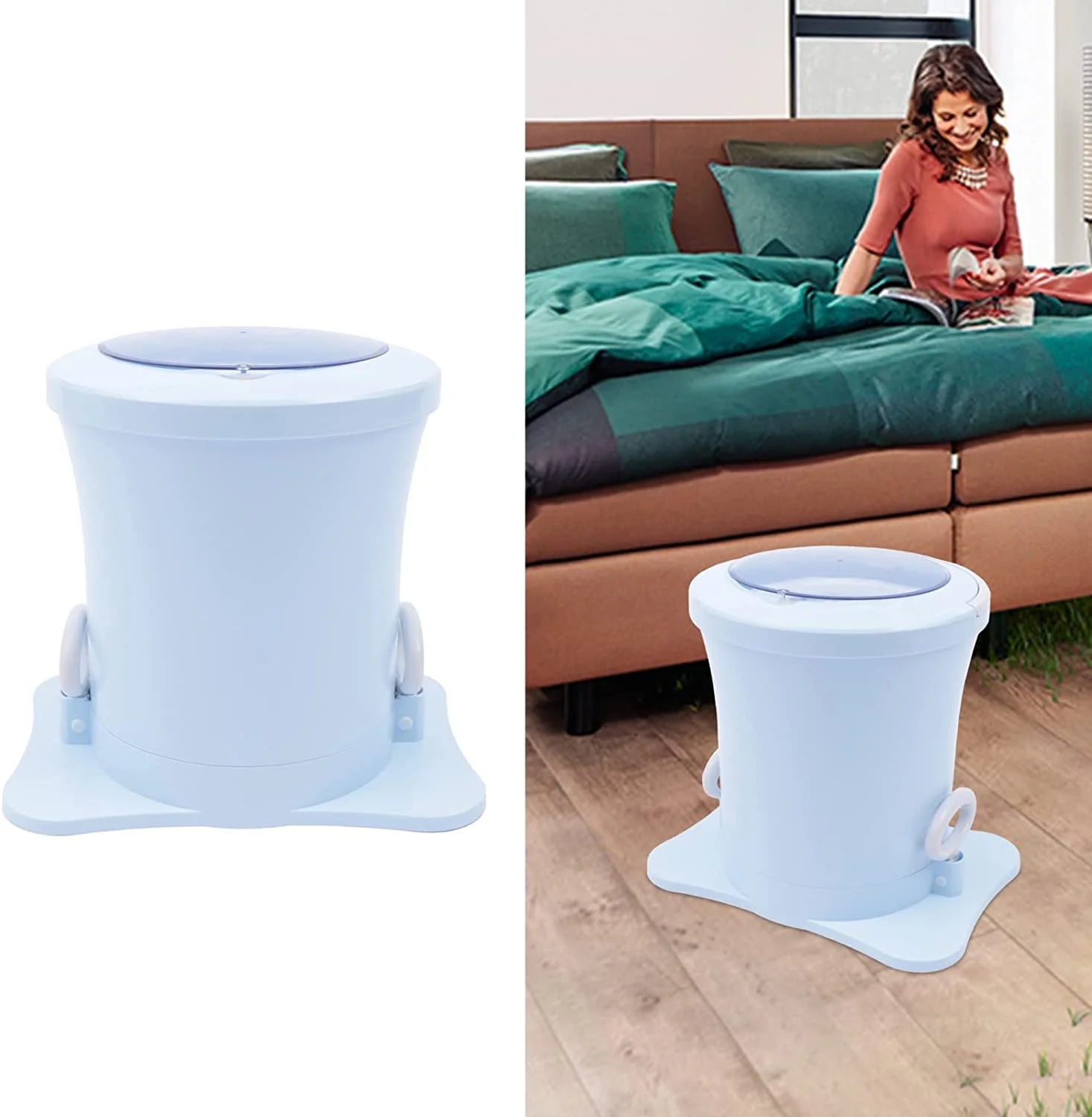 Portable Compact Spin Dryer, Manually Pulling Rope Dryer, Blue Manual Dehydrator, Foot Pedal Type Electricity Free Dehydrator for Camping Apartments Traveling Home And Dormitory