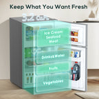 Auseo 3.1 Cu.Ft Double Door Mini Fridge with Freezer, Compact Retro Refrigerator for Dorm, Office, Bar, Bedroom, Black