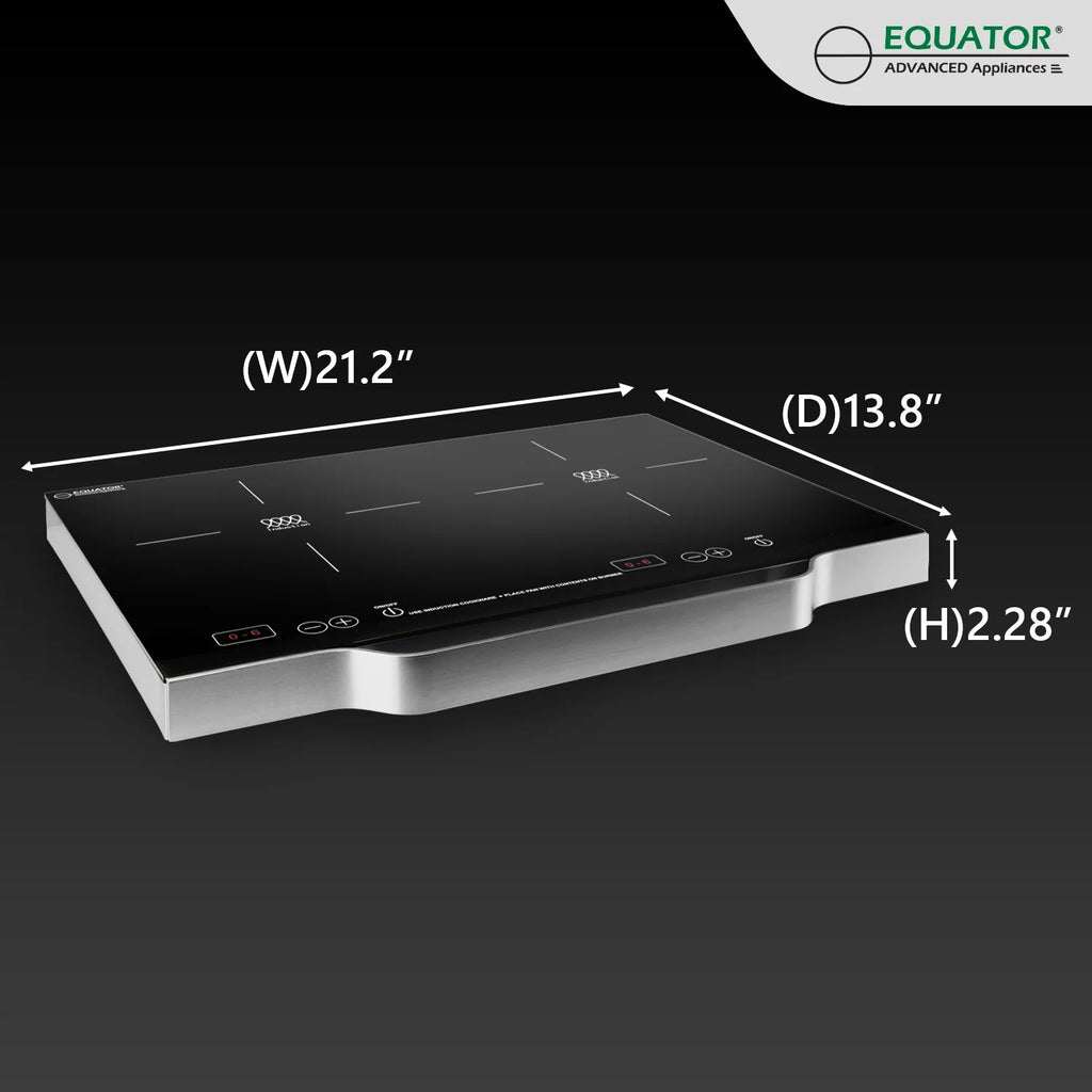 Equator 21" Portable 2-Burner Induction Cooktop LIGHT with ALUMINUM HANDLE 110V