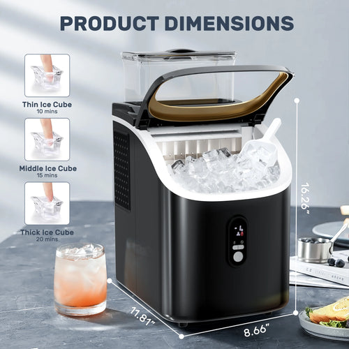 Auseo 45lbs/24H Ice Maker Countertop, 1.5+0.5L Large Water Tank, Cube Ice, Self-Cleaning,  24H Timer, Customizable Ice Making Time, Black