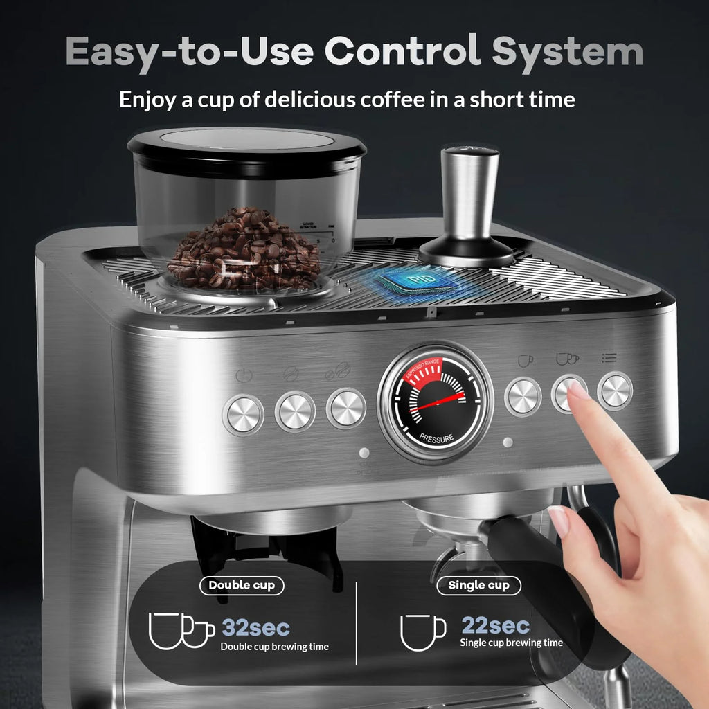 Danolapsi Espresso Coffee Machine,Espresso Machines with Grinder,20 Bar Professional Coffee Maker with Milk Frother Steam Wand,2.8L Water Tank,15 Grinding Setting Espresso Cappuccino/Latte Maker