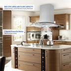 "Joeaonz 30"" Island Mount Range Hood, Stainless Steel, LED Bulbs, Easy-Clean Filters, 120V"
