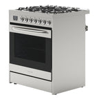 30�� Inch Professional Gas Range Stove with 5 Burner Cooktop, Rapid Convection Oven, and Digital Timer with Heavy-Duty Cast Iron Grates, Stainless-Steel Appliance, Silver