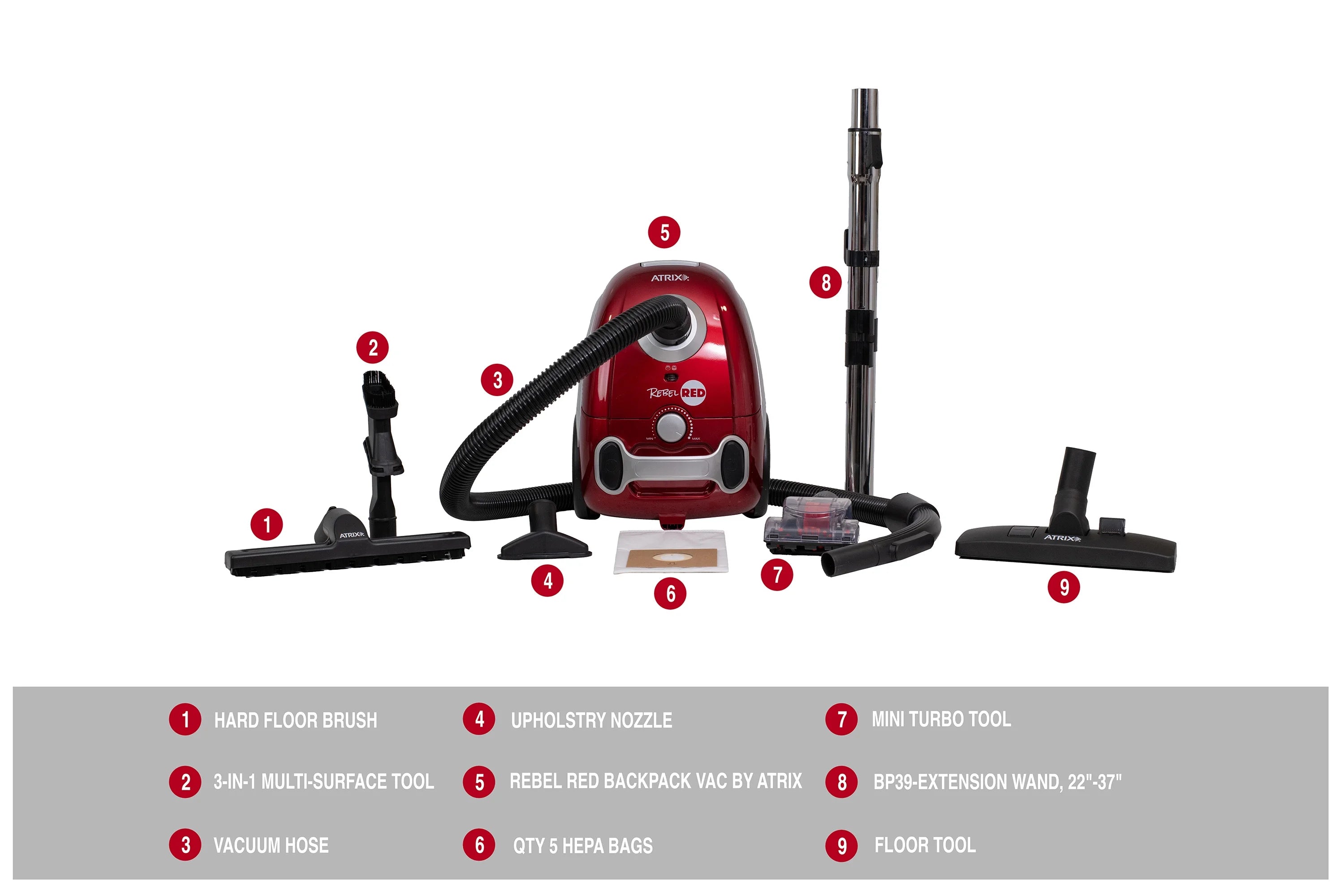 Atrix Rebel Red Vacuum with HEPA Filtration