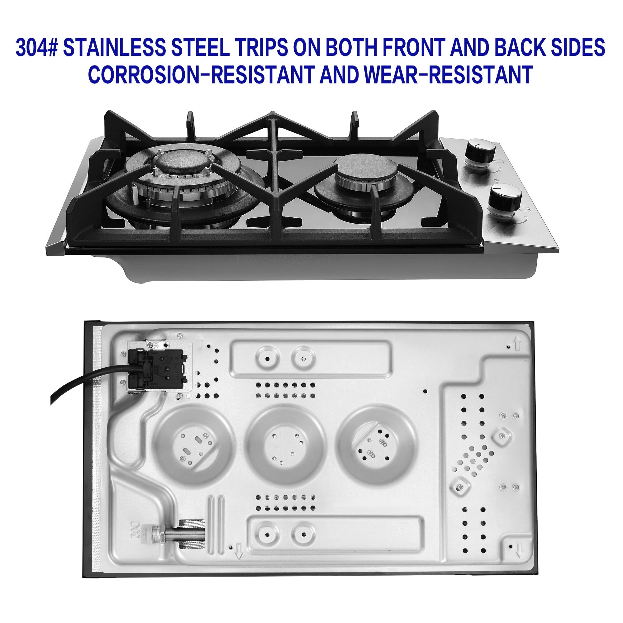 Eascookchef 2 Burners Gas Cooktop Electric Stove Oven 12 inch NG/LP Gas Stainless Flame-Out Proof