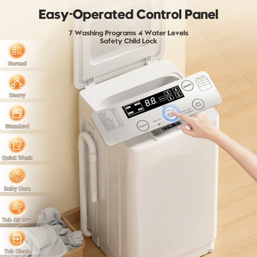 Auertech 18lbs Portable Washing Machine, Fully Automatic Portable Washer with LED Display,Washer & Dryer Combo, 7 Wash Cycles, 4 Water Levels