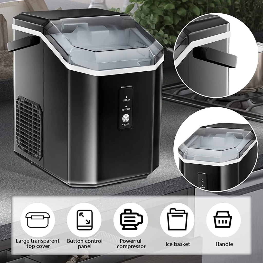 LHRIVER Countertop Nugget Ice Maker, 35Lbs/24H, Soft Chewable Ice, Ice Scoop, Self-Cleaning, White
