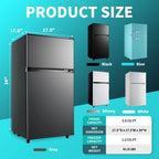 CALLIEVER Compact Mini Fridge with Freezer, 3.5 Cu.Ft 2-Door Refrigerator �C Ideal for Dorm, Office, Bedroom �C 7 Temp Settings, Adjustable Shelves,Silver