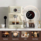Empstorm 20 Bar Espresso Machine with Milk Frother Steam Wand, 3-in-1 Coffee Maker, Compatible with NS Pods, Stainless Steel, for Latte & Cappuccino, Beige