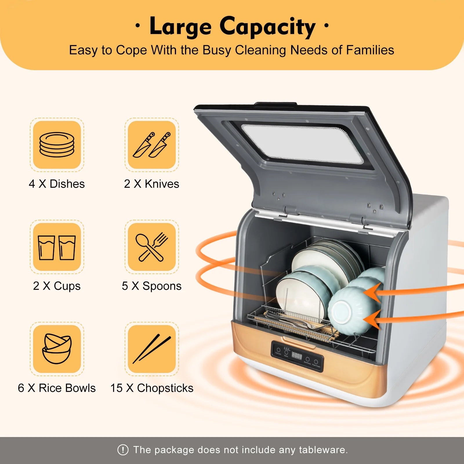 Compact Countertop Dishwasher Portable Mini Dish Washer 4 Washing Programs 110V 800W Dishwasher Machine with 3 Washing Programs for Dishes Knives Forks Spoons Chopsticks Cups