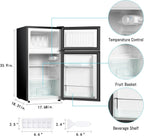 Kcpolre Pink Mini Fridge with Freezer 3.2 Cu.ft Refrigerators, Adjustable Glass Shelves, Quiet Dual Door Dorm Fridge for Bedroom, College, Office