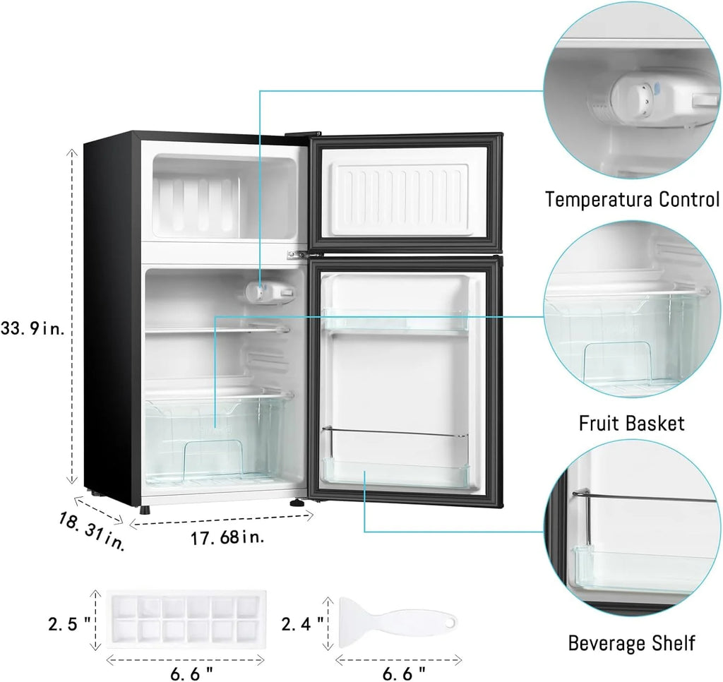 HUMSURE 3.2 Cu.Ft Pink Mini Fridge With Freezer, Compact Dorm Refrigerator, 2 Doors for Bedroom, Office, Kitchen, Apartment