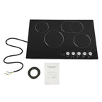 4 Burners Electric Cooktop, Knob Control Built-in Ceramic Cooktop, 23" Radiant Electric Cooktop Stovetop with Timer, 5 Heating Level, 3400W, 110V, Hard Wire