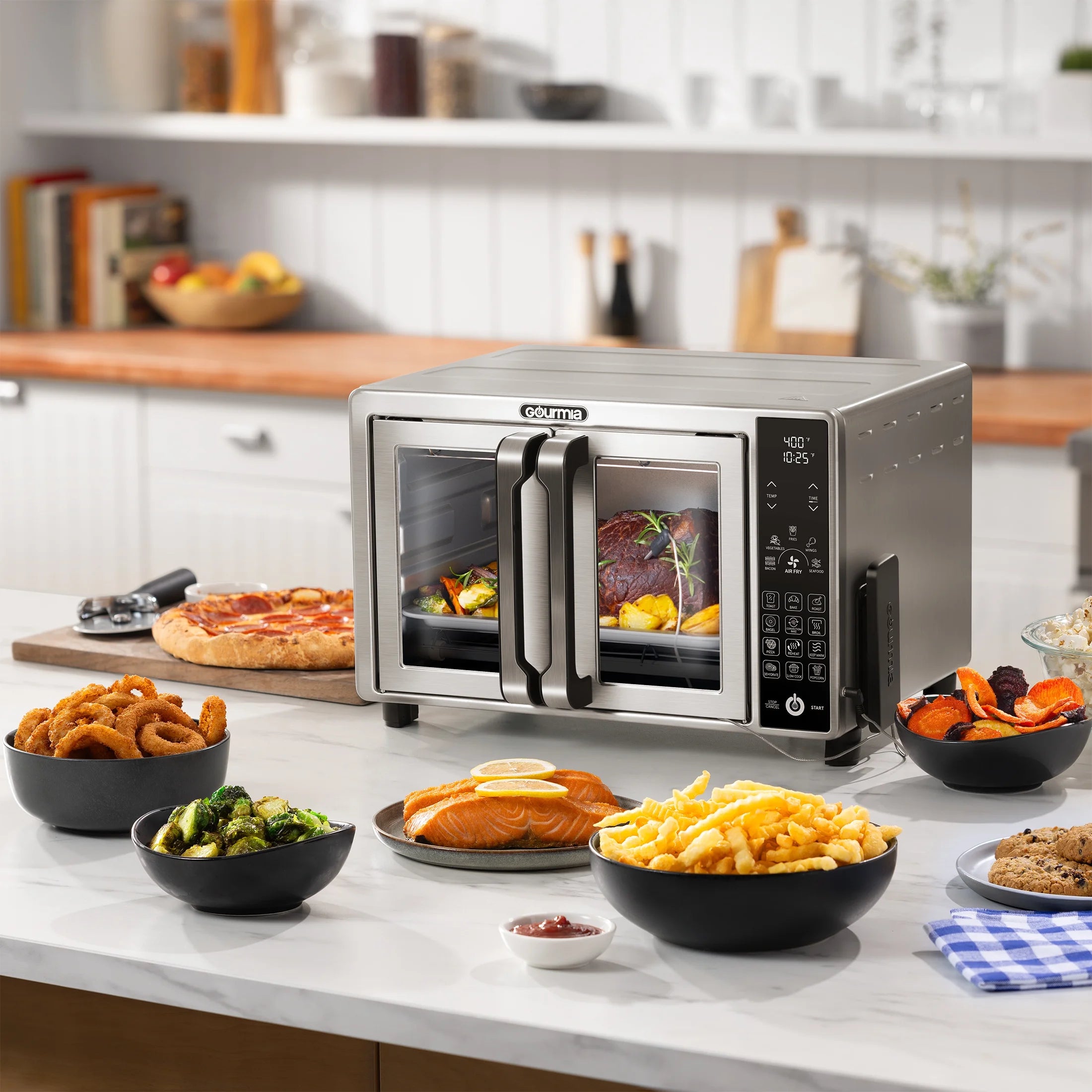 Gourmia 6-Slice Digital Toaster Oven Air Fryer, with 18 One-Touch Presets & Temp Probe, Stainless Steel
