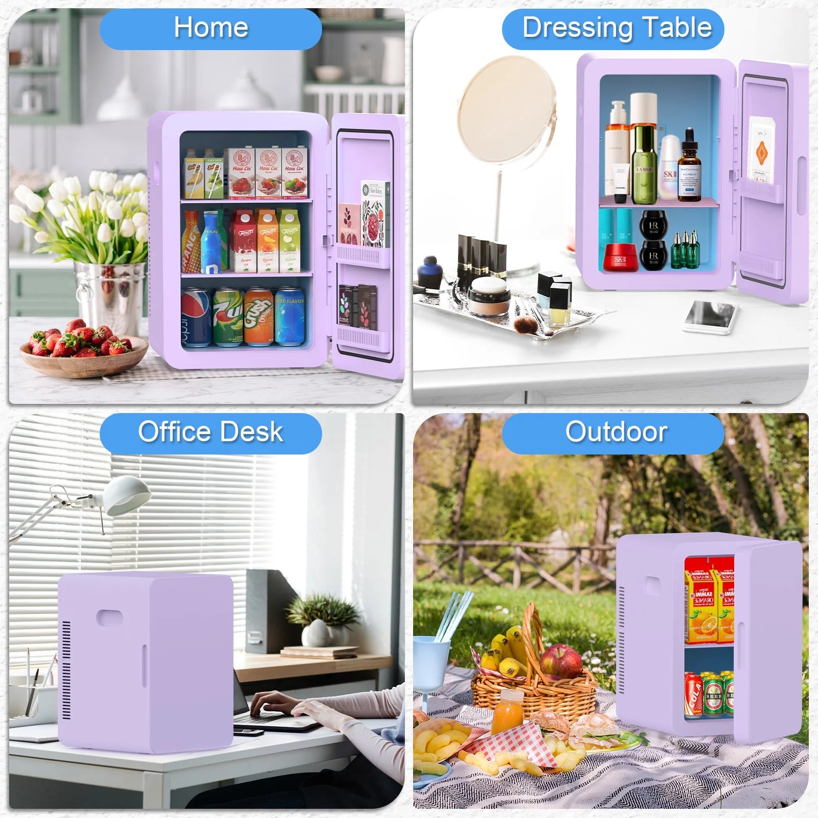 Advwin 22L Mini Fridge Cooler, Compact Personal Refrigerators for Skincare, Beverage, Purple