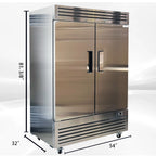 Commercial Reach in Refrigerator, 54" x 32" x 81 3/8", 42 Cubic Ft, Double Door Stainless Steel Fridge, for Restaurant