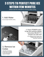 Ice Maker Countertop 2 Ice Sizes, 30 lbs Bullet Ice in 24H, Self-Clean, 9 Cubes in 5 Mins, FOHERE