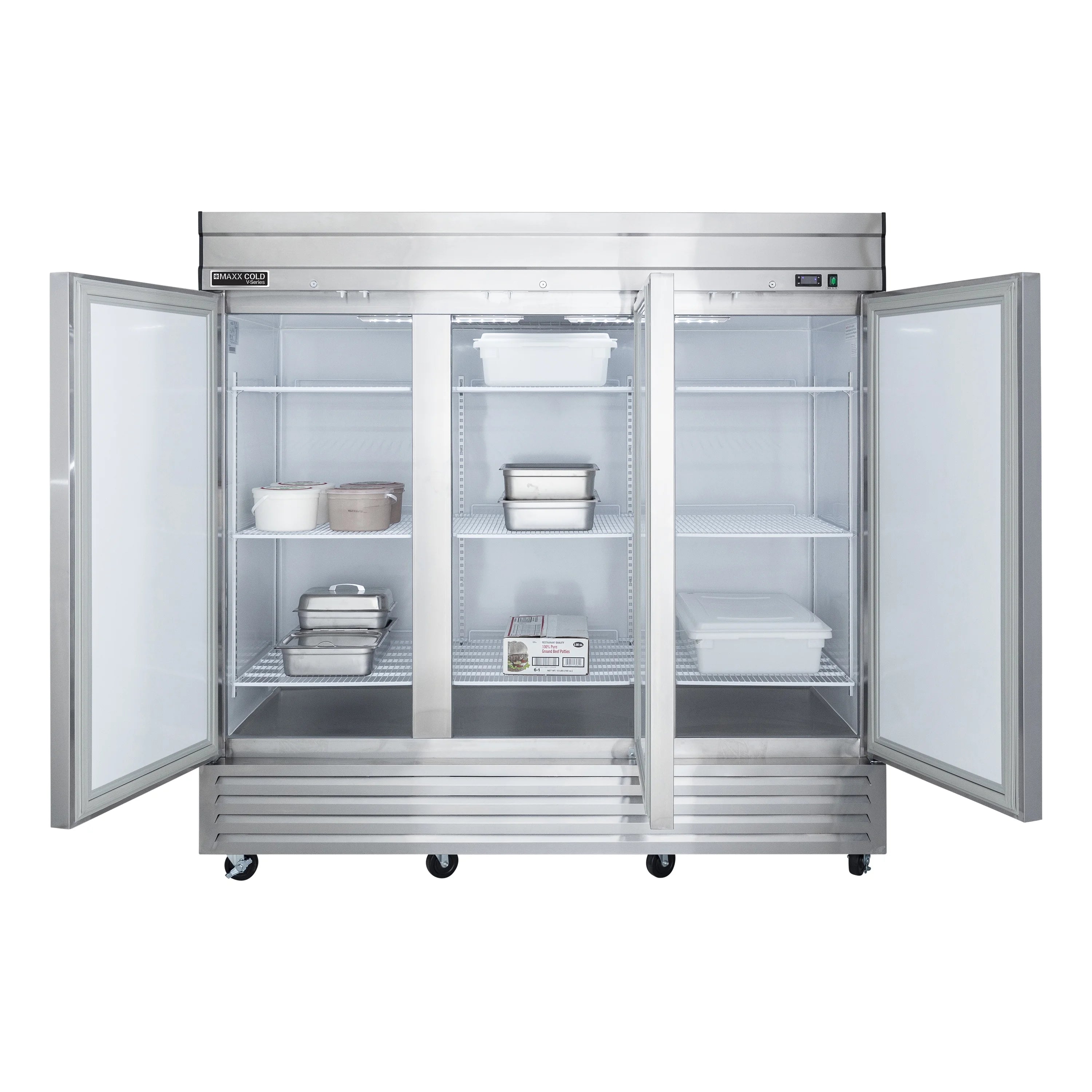 Maxx Cold V-Series 3 Door Reach-In Freezer, Bottom Mount, 81"W, 65 cu. ft. Storage Capacity, in Stainless Steel (MVF-72FDHC)