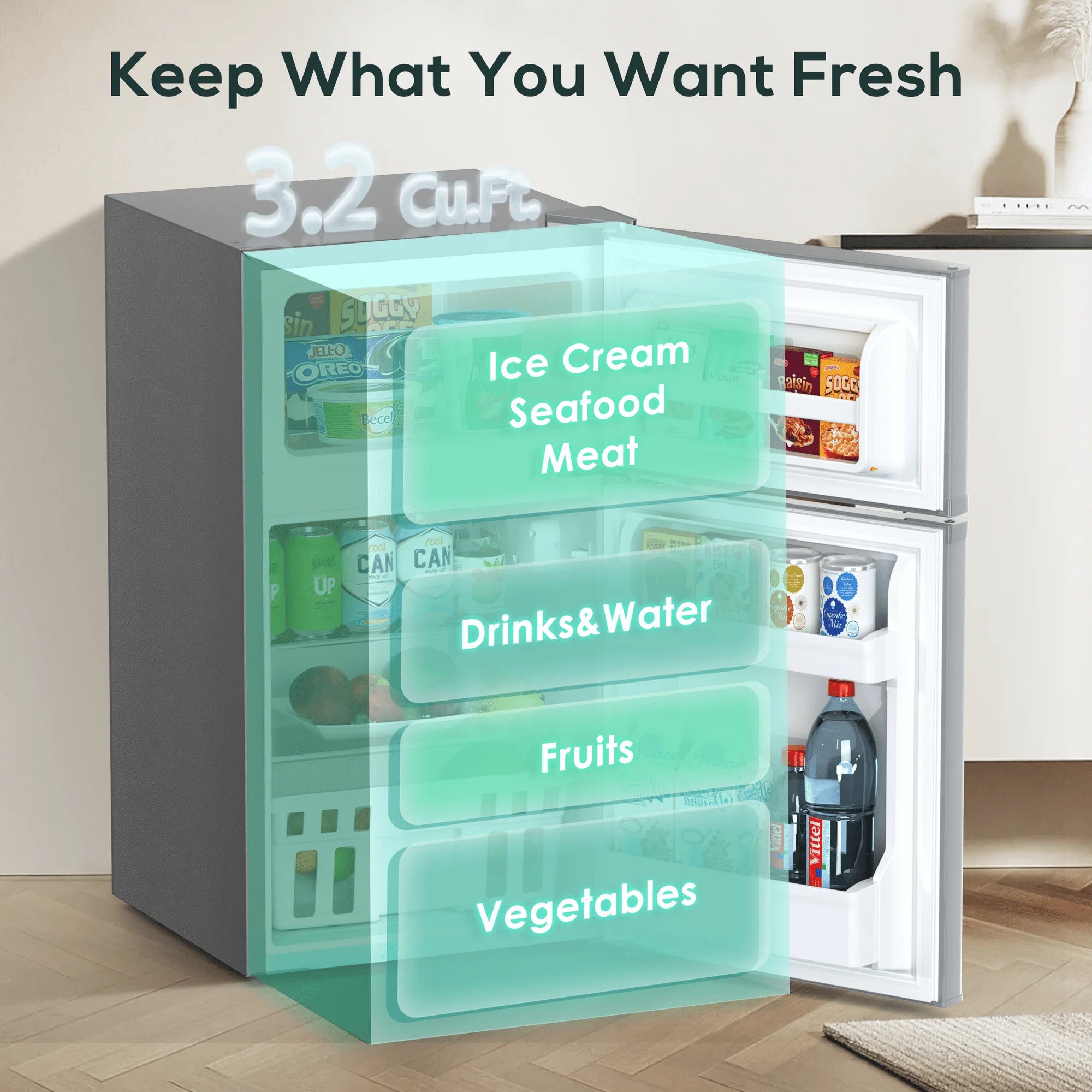Moifoi 3.1 Cu. Ft. Two-Door Compact Refrigerator, Gray