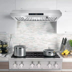 "Joeaonz 30"" Convertible Under Cabinet Range Hood, Stainless Steel, 600CFM, 3-Speed Fan, Dishwasher-Safe Filter"