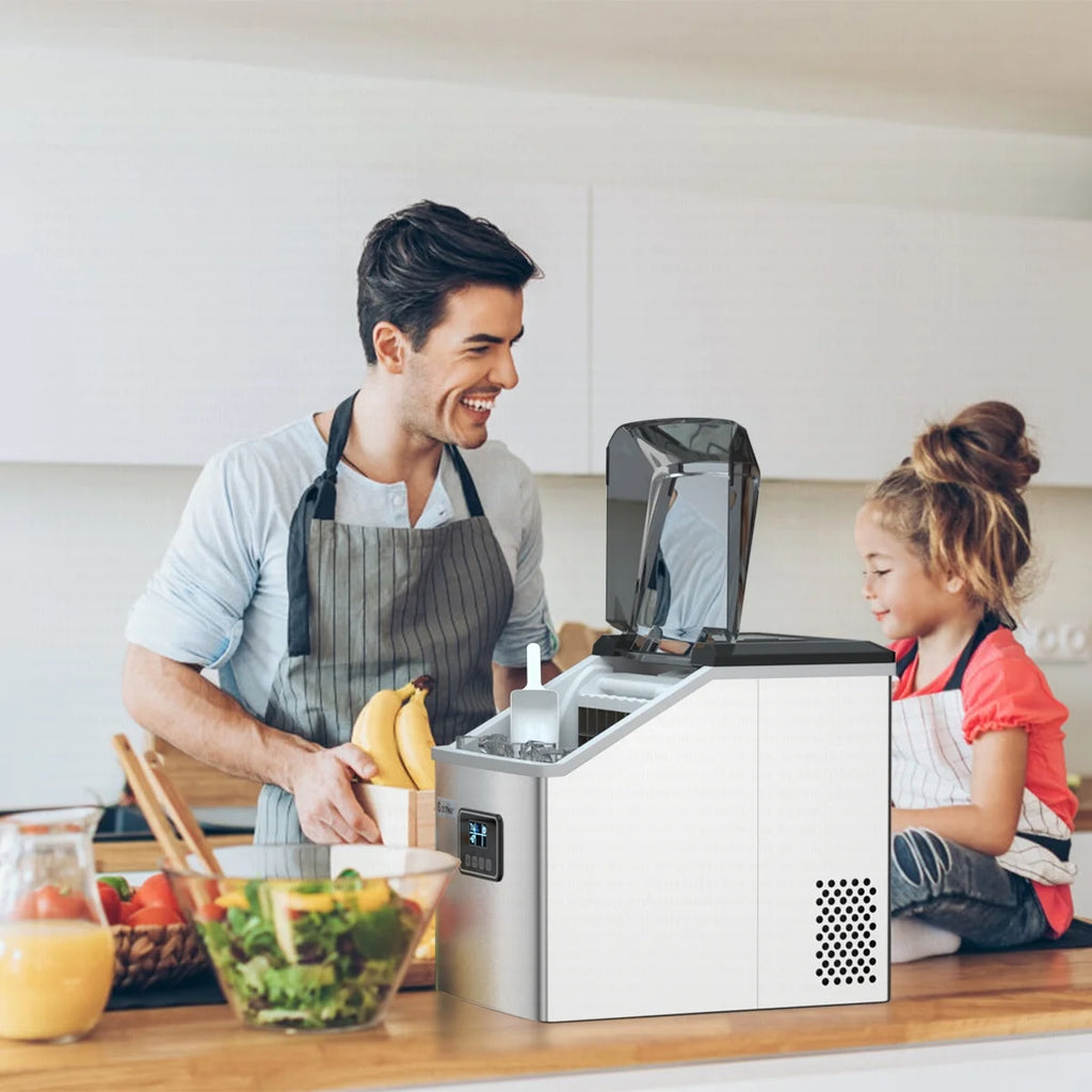 Costway Stainless Steel Ice Maker Machine Countertop 48Lbs/24H Self-Clean with LCD Display