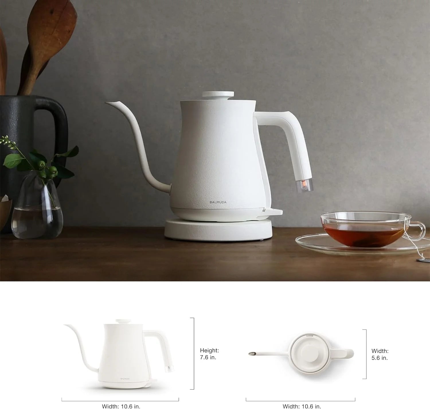 BALMUDA The Kettle | Electric Gooseneck Kettle | Lightweight | Stainless Steel | 0.6L (20fl oz) Capacity | Neon Light Indicator | Perfect for Tea and Coffee | US Version | Black