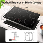 Sunmaki 30-Inch Electric Cooktop, 5-Burner Built-in Ceramic Glass Stove Top with Touch Control, 10600W