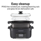Hamilton Beach 9-in-1 Multi Cooker, 6 Qt Searing Slow Cooker, Nonstick Aluminum Crock with Removable Pot, Black