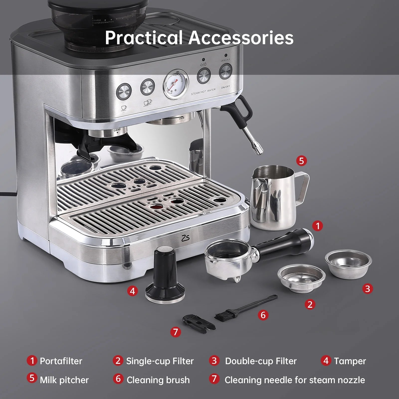 BEKAY Espresso Coffee Machine 15 Bar with Grinding Coffee Filter Milk Frother, Automatic Coffee Maker for Home