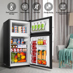 WANAI 3.5 Cu ft Two Door Mini Fridge with Freezer,Apartment Size Refrigerator, Black,New