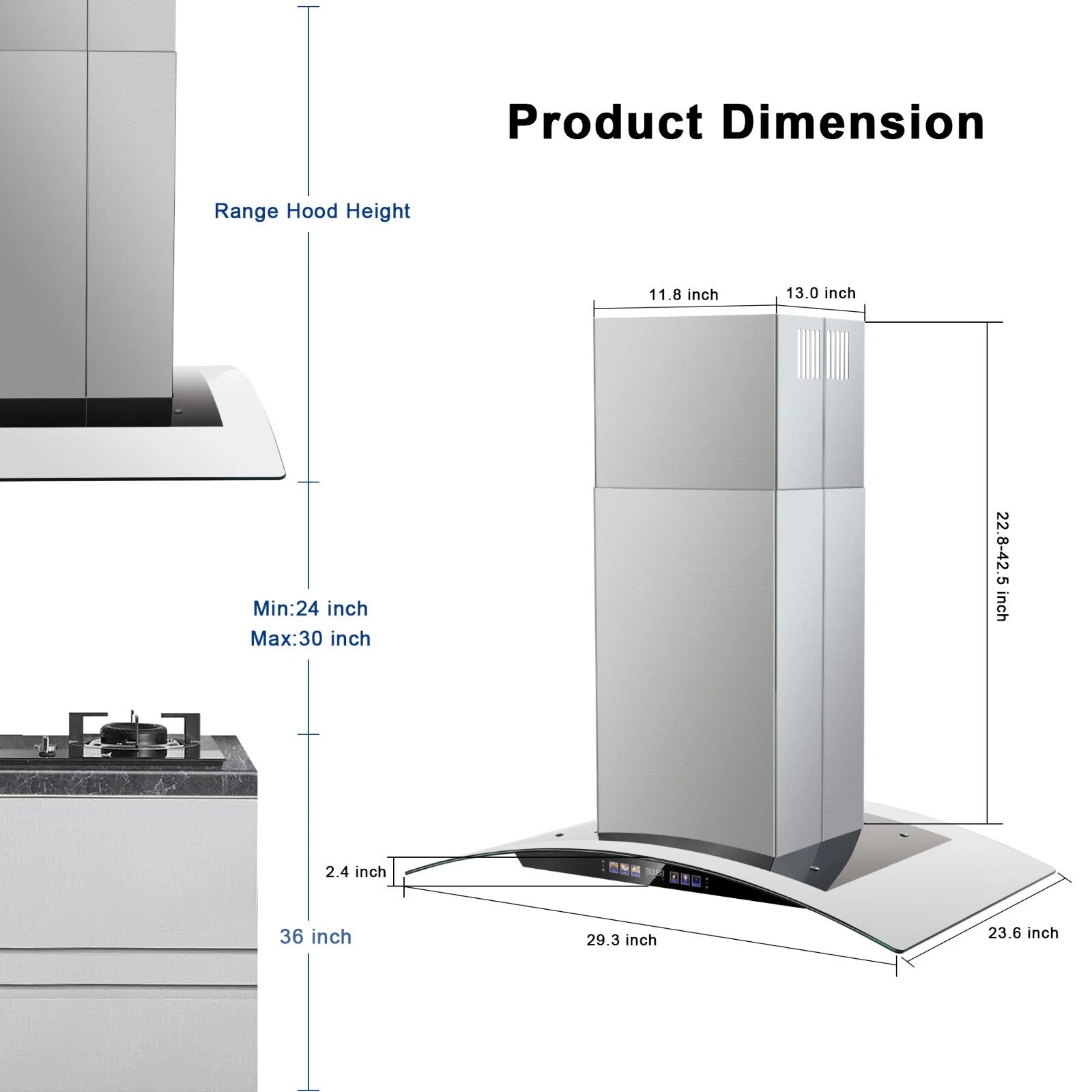 30 inch Range Hood 700 CFM Island Mount Range Hood Ceiling Mount Kitchen Vent Hood Touch Control Gesture Sensing