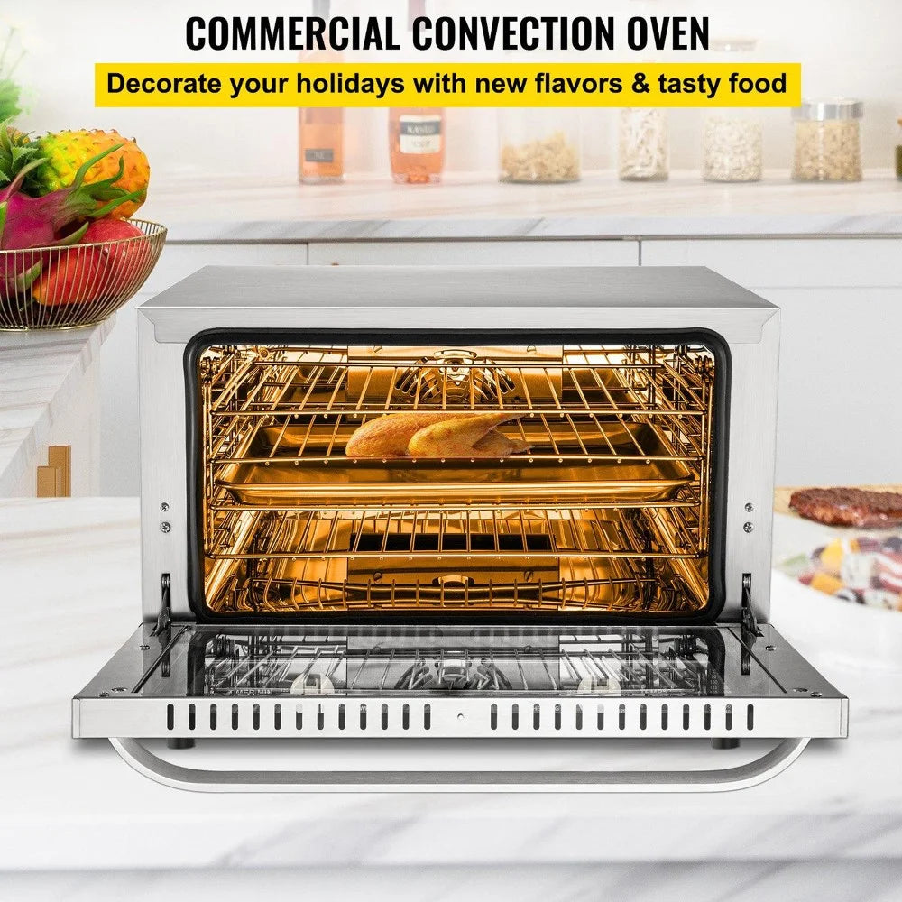 Choco Moon ETL 1600W Compact Convection Oven 47L/43Qt Countertop Half-Size 4-Tier Toaster Glass Door Electric Baking Trays Racks Gloves Inc 120V Commercial Use